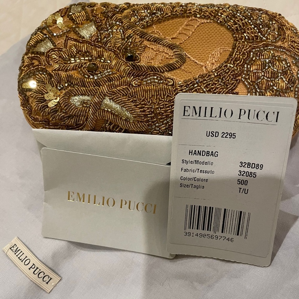 Emilio Pucci Gold Embellished Clutch Evening Bag with dust bag